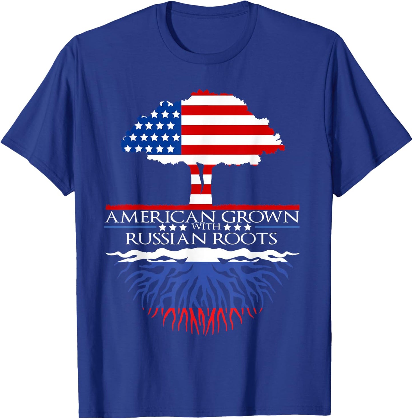 Russian Roots American Grown Tree Flag USA Russia Gift T-Shirt - T-Shirt | Royal
