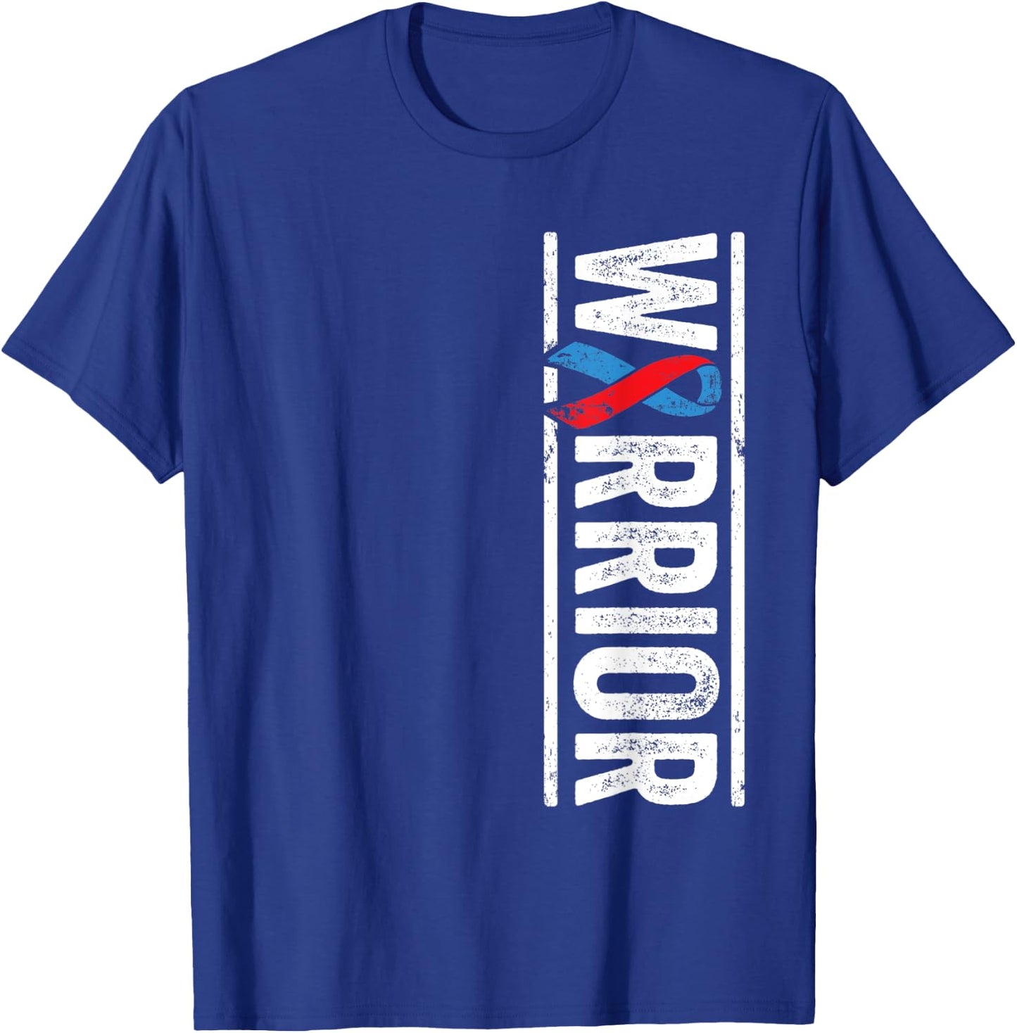 Pulmonary Fibrosis Warrior - PF Red Blue Awareness Ribbon T-Shirt - T-Shirt | Royal