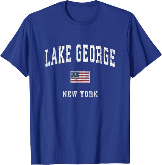 Lake George New York NY Vintage American Flag Sports Design T-Shirt - T-Shirt | Royal