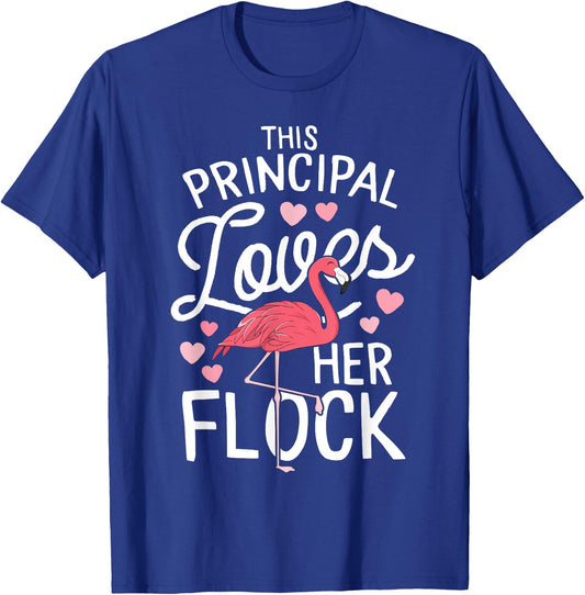 This Principal Loves Her Flock Flamingo Teacher School Gift Men Women Kids T-Shirt - T-Shirt | Royal