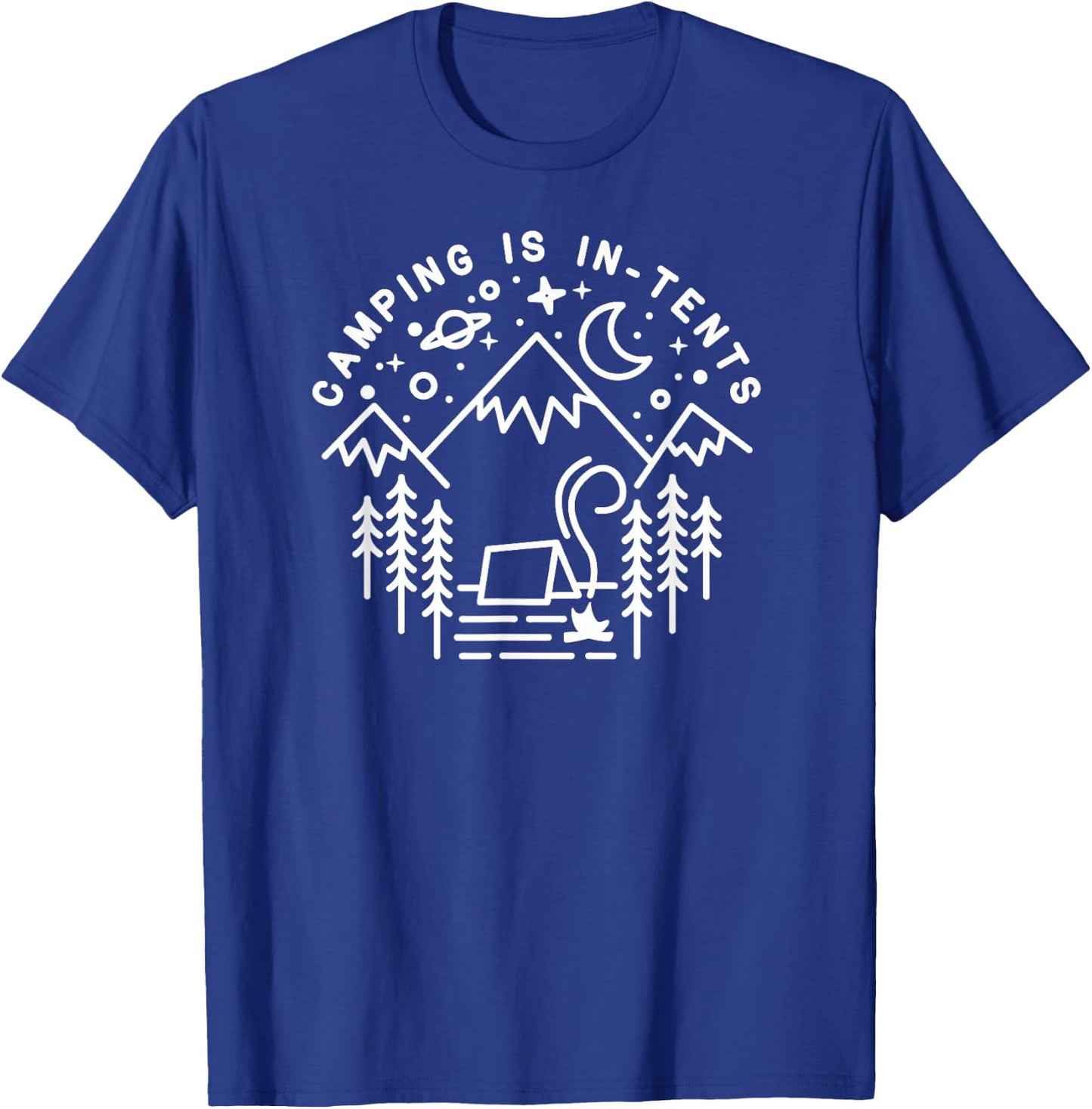 Camping is In-Tents Line Art Funny Outdoors Hiking Gift T-Shirt - T-Shirt | Royal