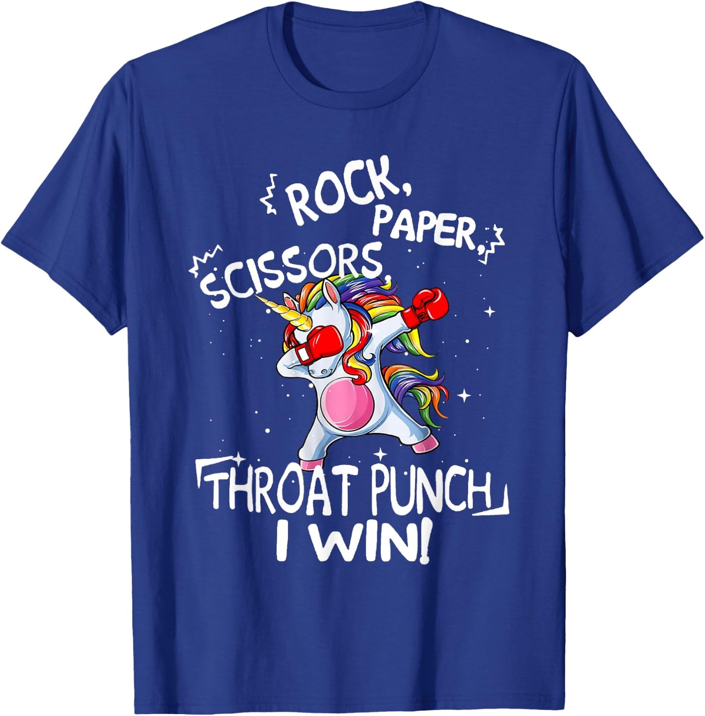 Rock Paper Scissors Throat Punch I win Unicorn Boxing T-Shirt - T-Shirt | Royal