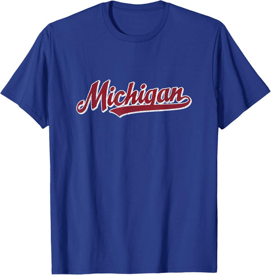 Michigan T Shirt Vintage Sports Design Retro Script T-Shirt - T-Shirt | Royal