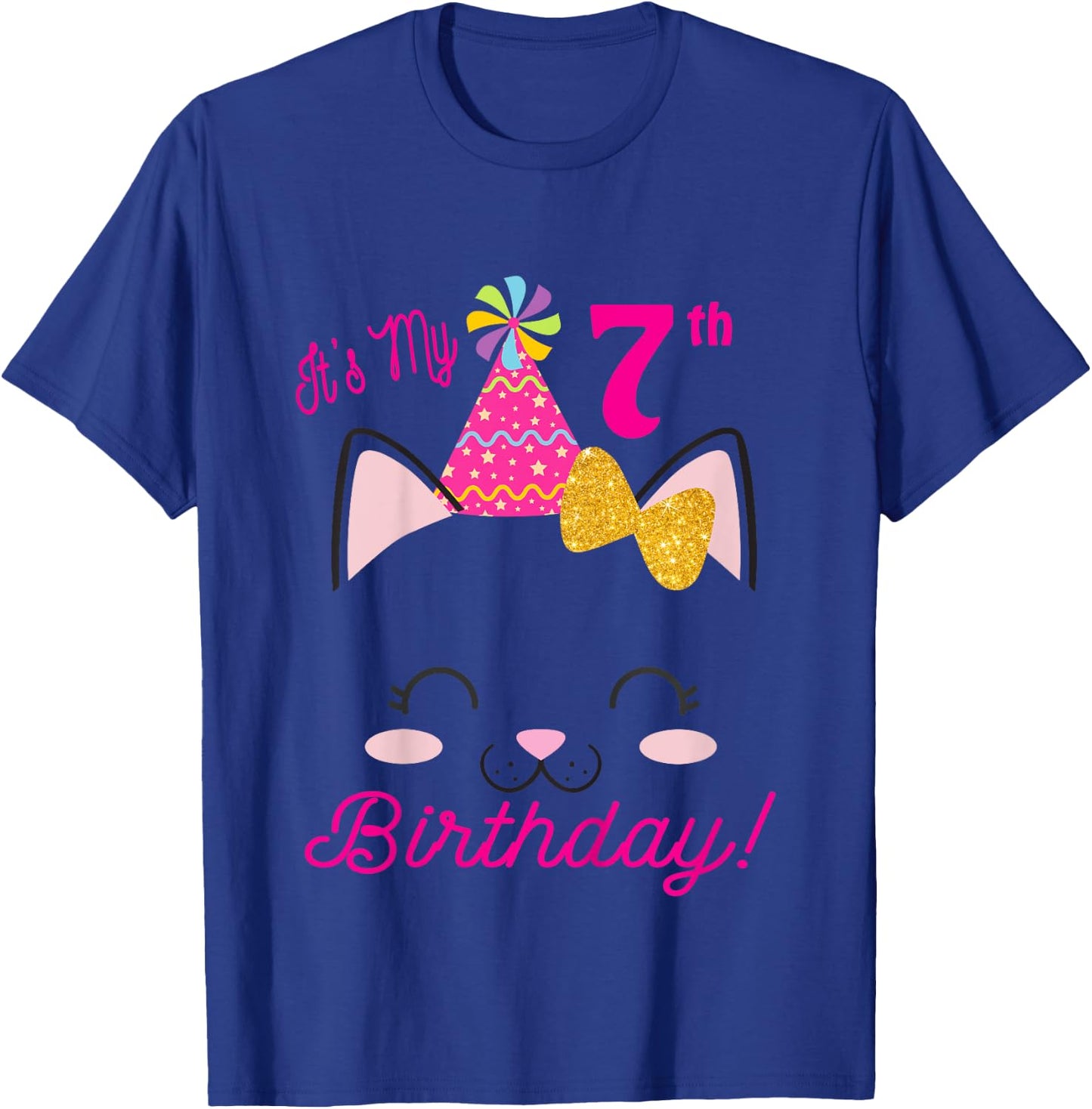 Kids Its My 7th Birthday Shirt Girl Kitty Cat theme Party Outfit T-Shirt - T-Shirt | Royal