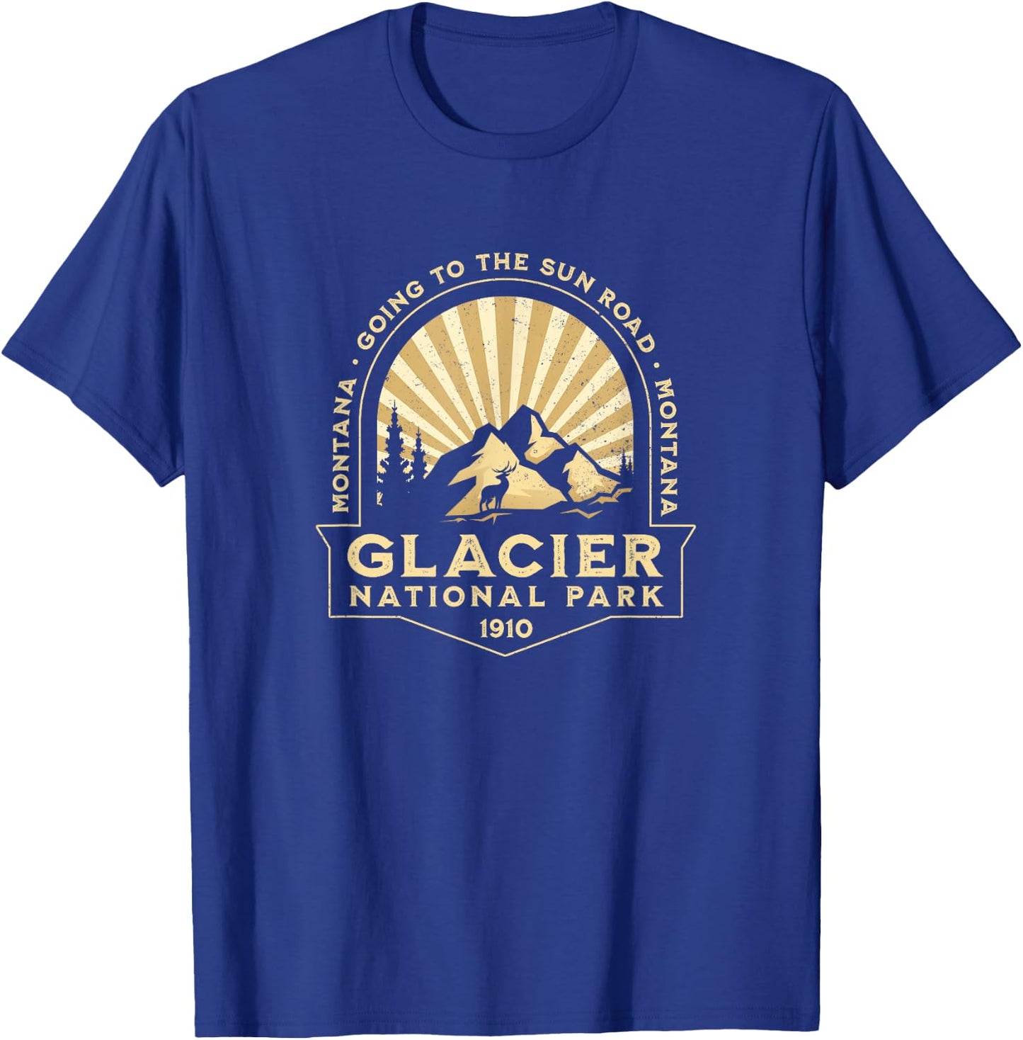 Classic Glacier National Park Going To The Sun Road Sunburst T-Shirt - T-Shirt | Royal