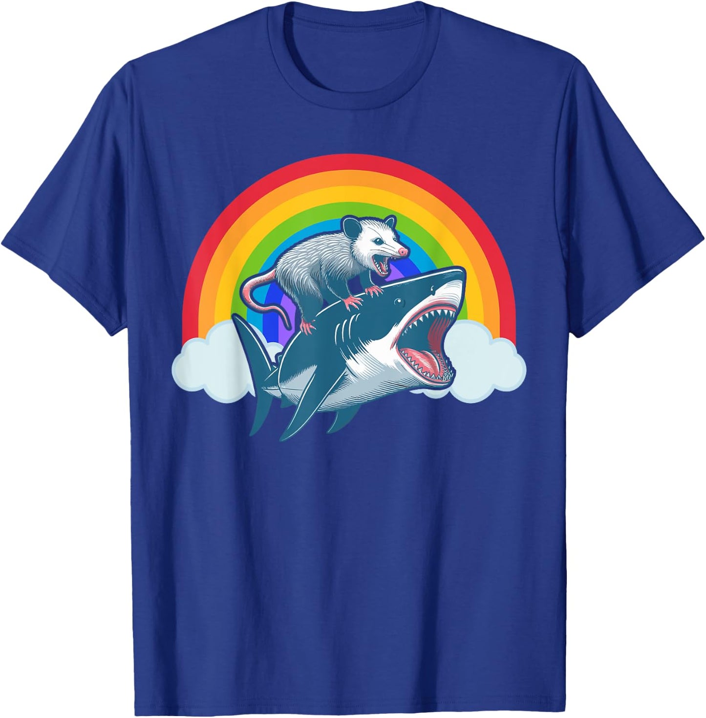 Funny Opossum Riding Shark Rainbow Possum Trash Marsupial T-Shirt - T-Shirt | Royal