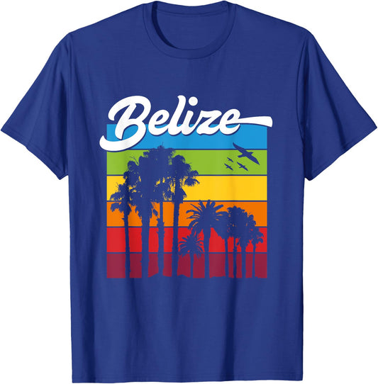 Rainbow Belize Souvenir Palm Trees Tropical Vacation T-Shirt - T-Shirt | Royal