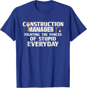 Funny Construction Manager Fighting The Forces T-Shirt - T-Shirt | Royal