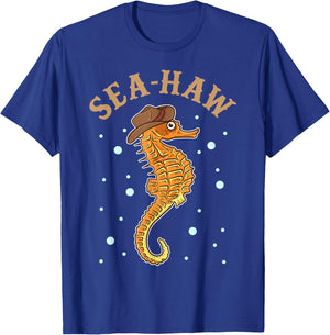 Cute & Funny Sea-Haw Hilarious Seahorse Pun Seahaw T-Shirt - T-Shirt | Royal