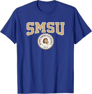 Southwest Minnesota State SMSU Mustangs Collegiate Seal T-Shirt - T-Shirt | Royal