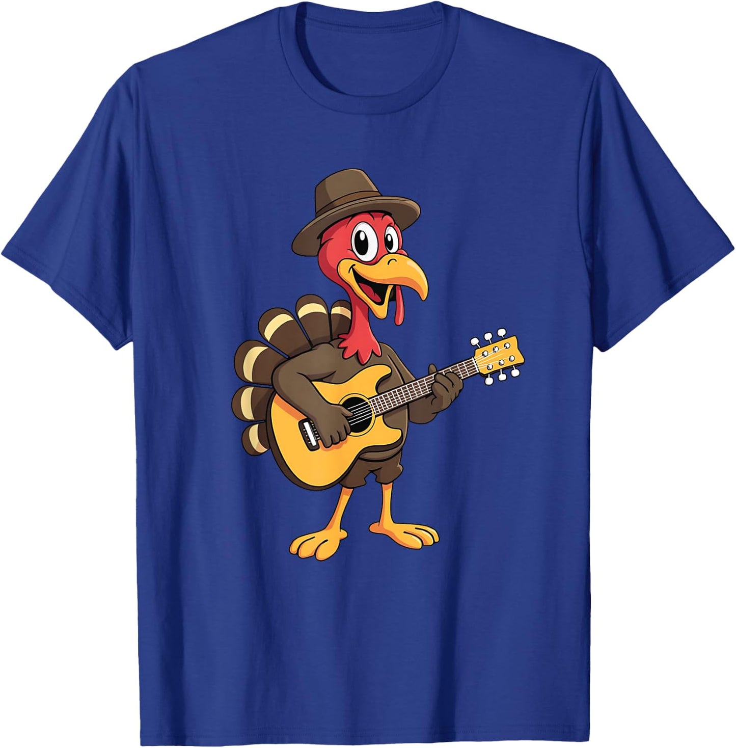 Funny Thanksgiving Guitarist Musician Turkey Playing Guitar T-Shirt - T-Shirt | Royal
