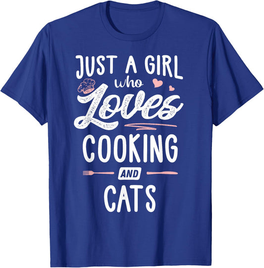 Just A Girl Who Loves Cooking And Cats Gift Women T-Shirt - T-Shirt | Royal