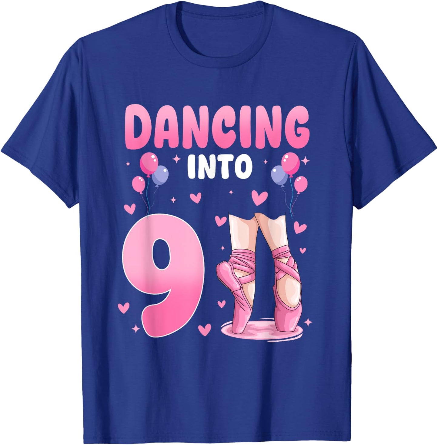 Dancing Into 9th Birthday Ballet Dance 9 Year Old Ballerina T-Shirt - T-Shirt | Royal