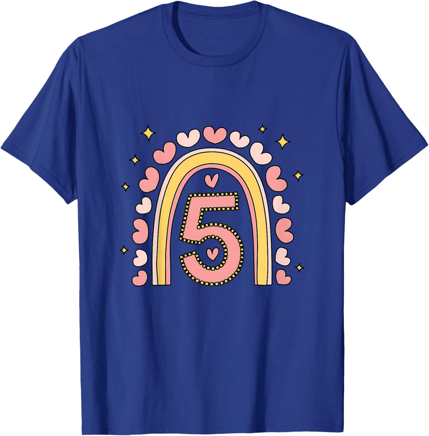 Kids Cute Rainbow Birthday Design 5th Birthday Girl T-Shirt - T-Shirt | Royal