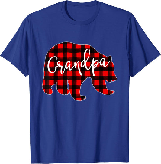 Red Plaid Grandpa Bear Matching Family Christmas Eve Buffalo T-Shirt - T-Shirt | Royal