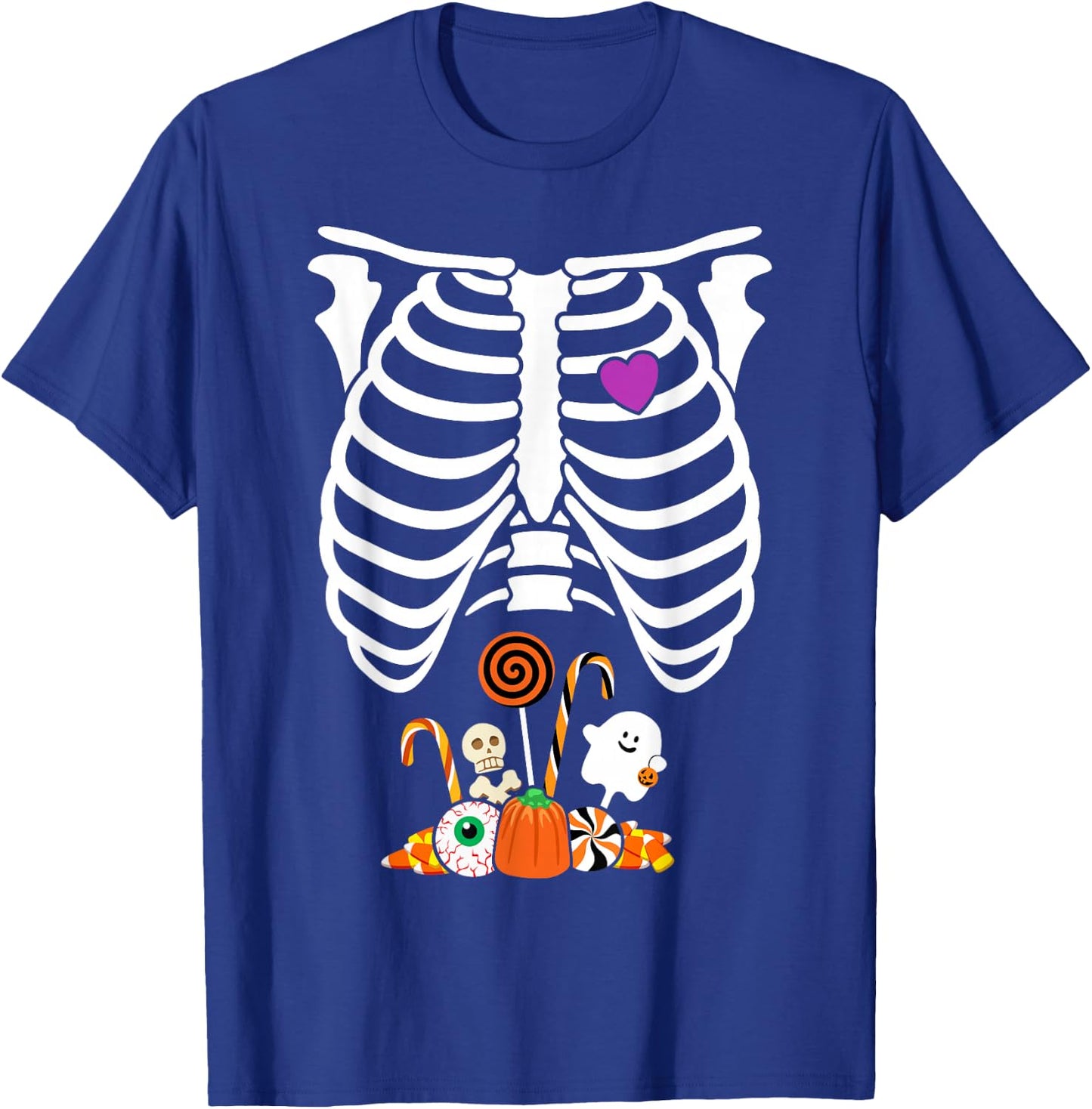 Halloween Candy Skeleton Rib Cage X-Ray Funny T-Shirt - T-Shirt | Royal
