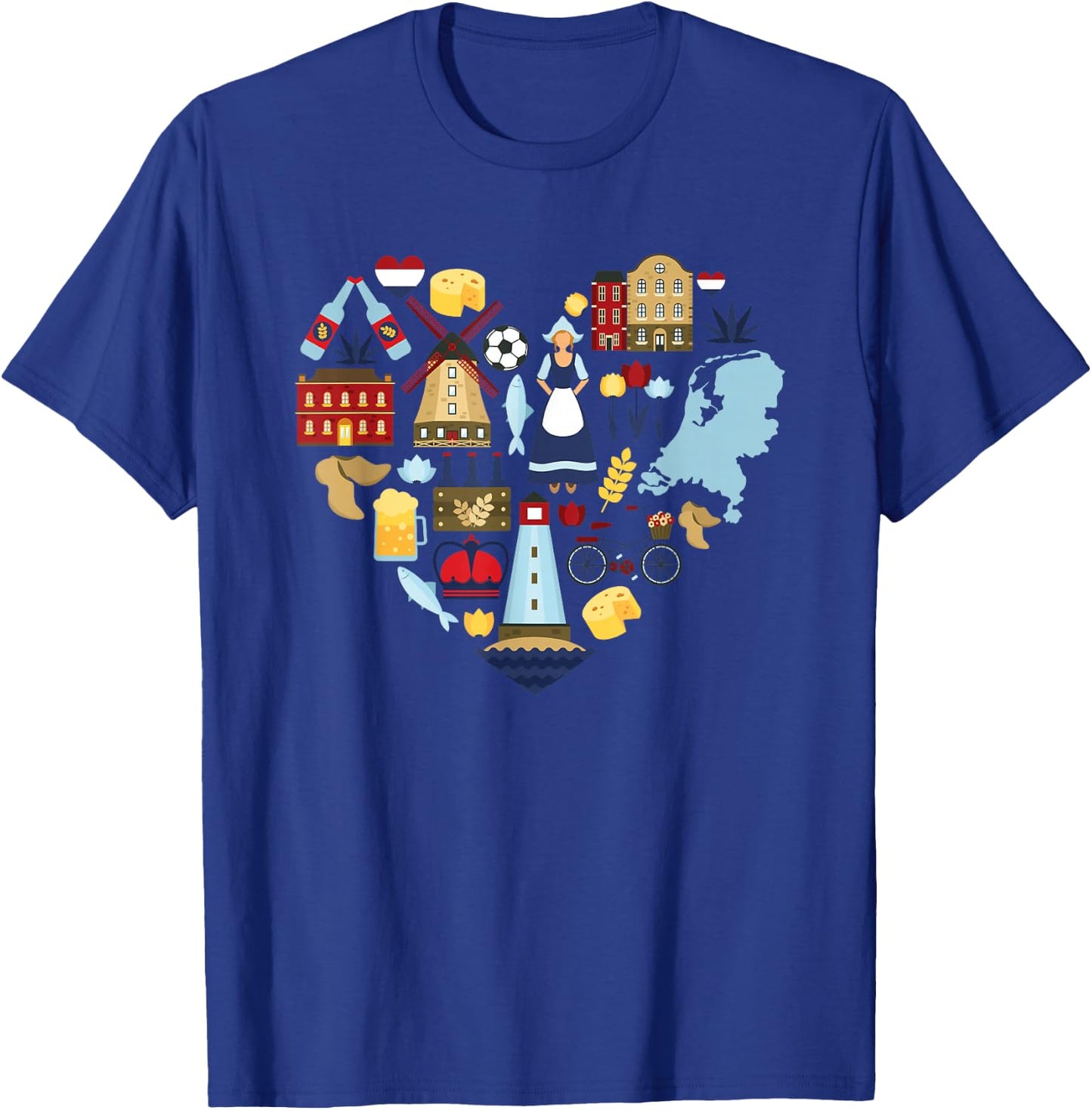 Netherlands Heart Tulips Windmill Canal Dutch Delight T-Shirt - T-Shirt | Royal