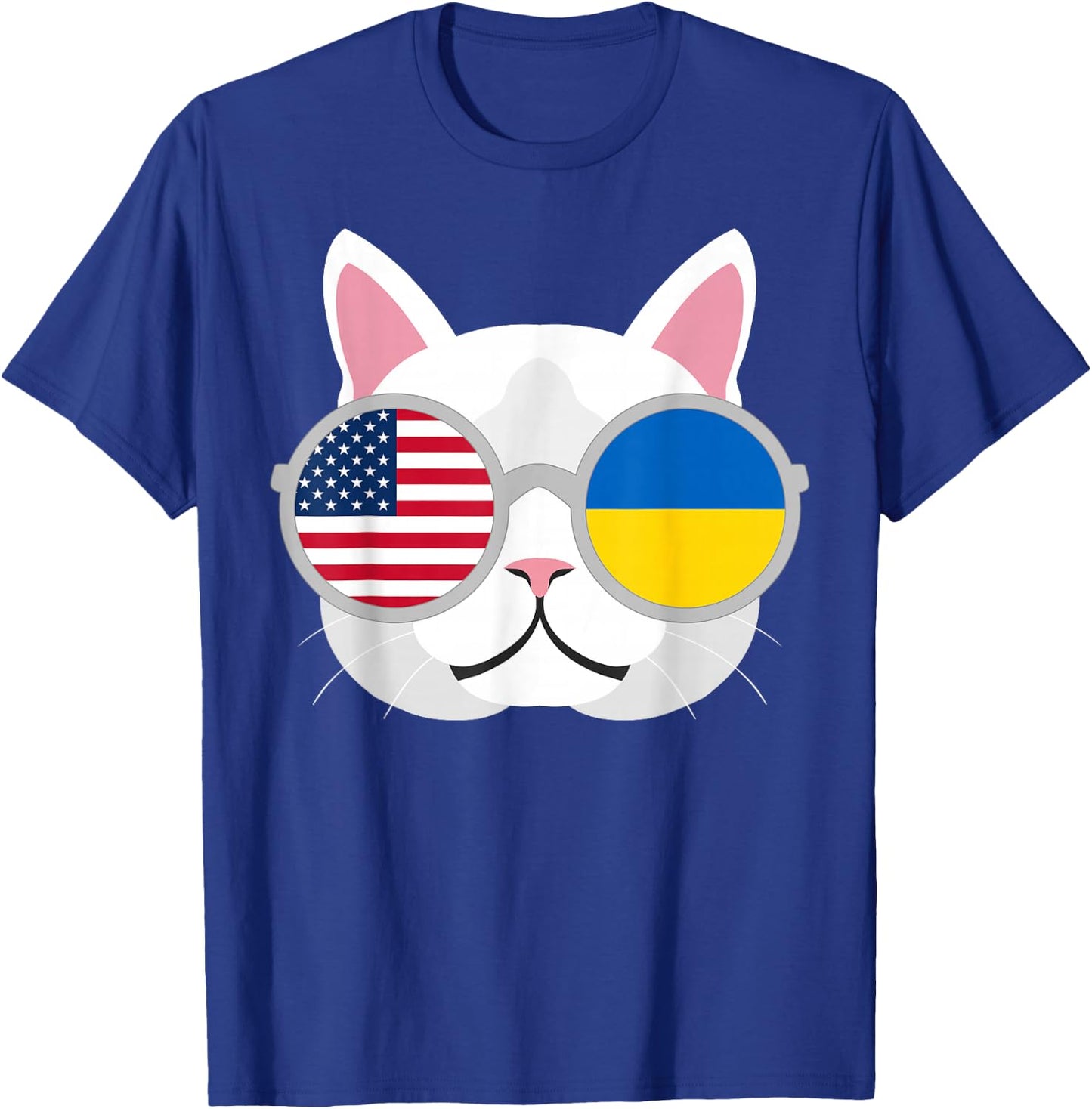 Funny Proud Ukrainian American Cat Ukraine USA Flag Gift T-Shirt - T-Shirt | Royal