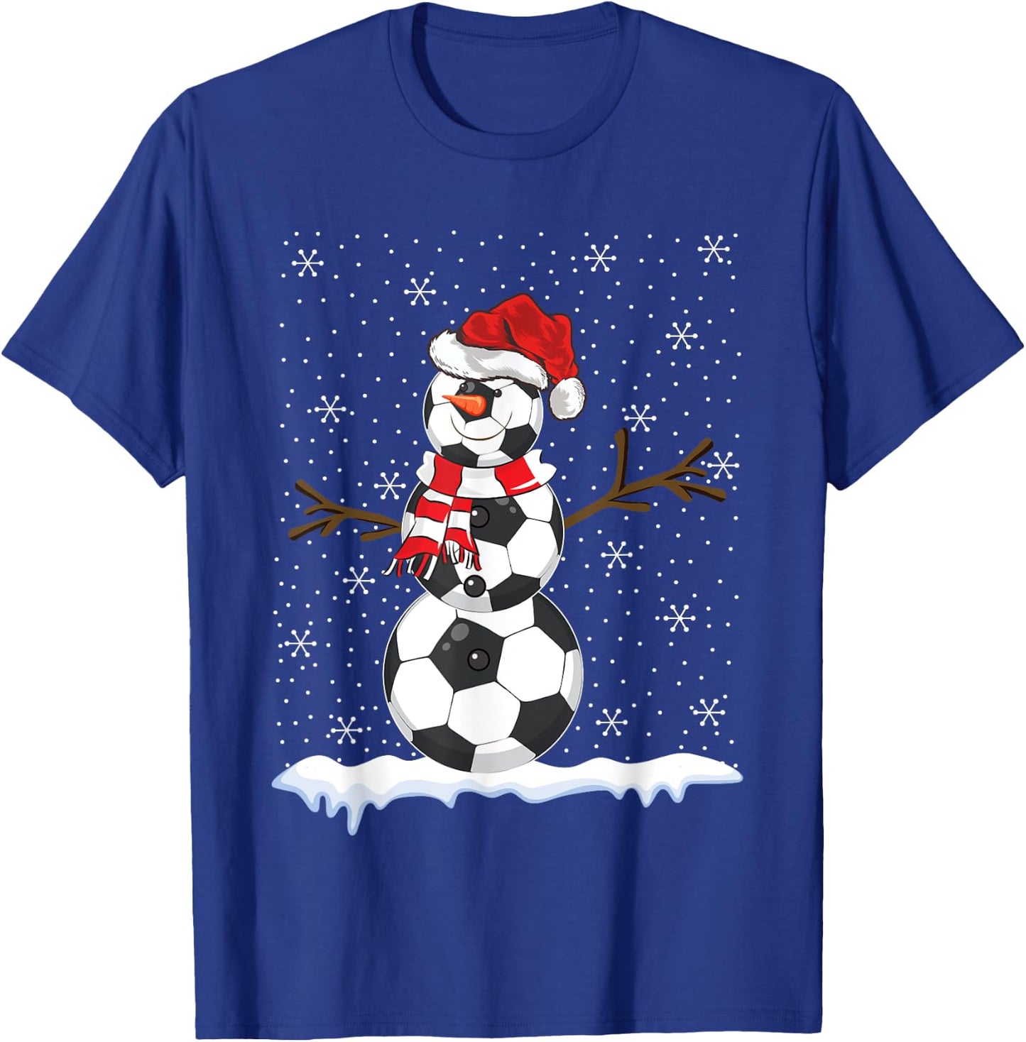 Ugly Sweater Style Snowman Soccer Ball Christmas T-Shirt - T-Shirt | Royal