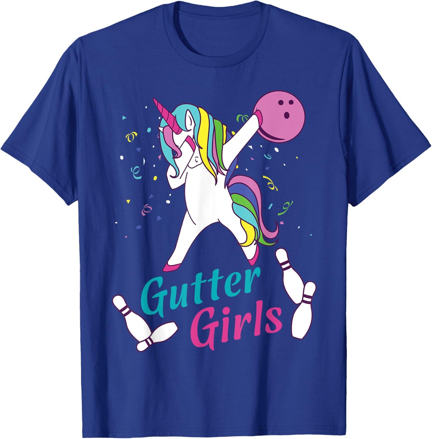Gutter Girls Unicorn Bowling Team League Night or Tournament T-Shirt - T-Shirt | Royal