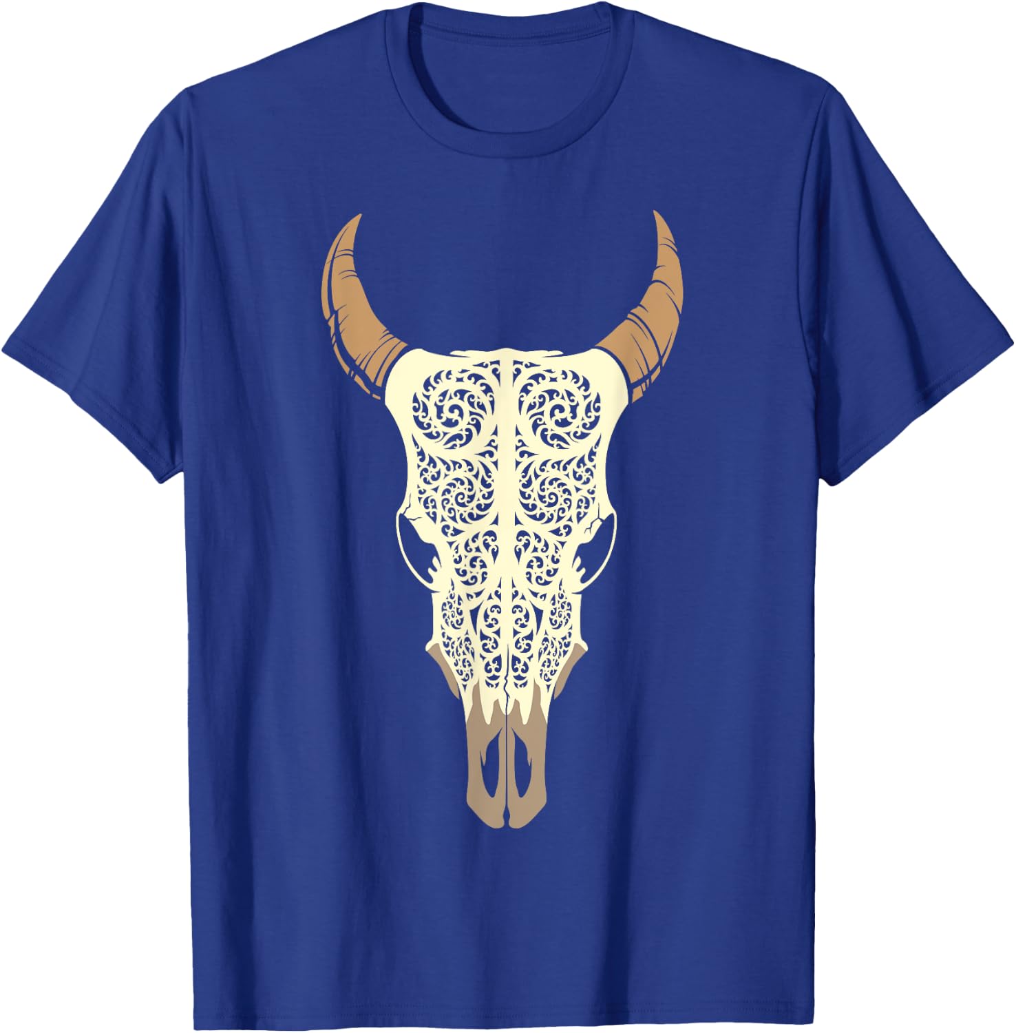 Steer Head Skull Shirt Cow Bull Horn Western Tribal Boho T-Shirt - T-Shirt | Royal