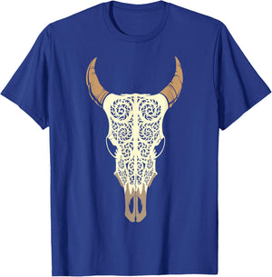 Steer Head Skull Shirt Cow Bull Horn Western Tribal Boho T-Shirt - T-Shirt | Royal