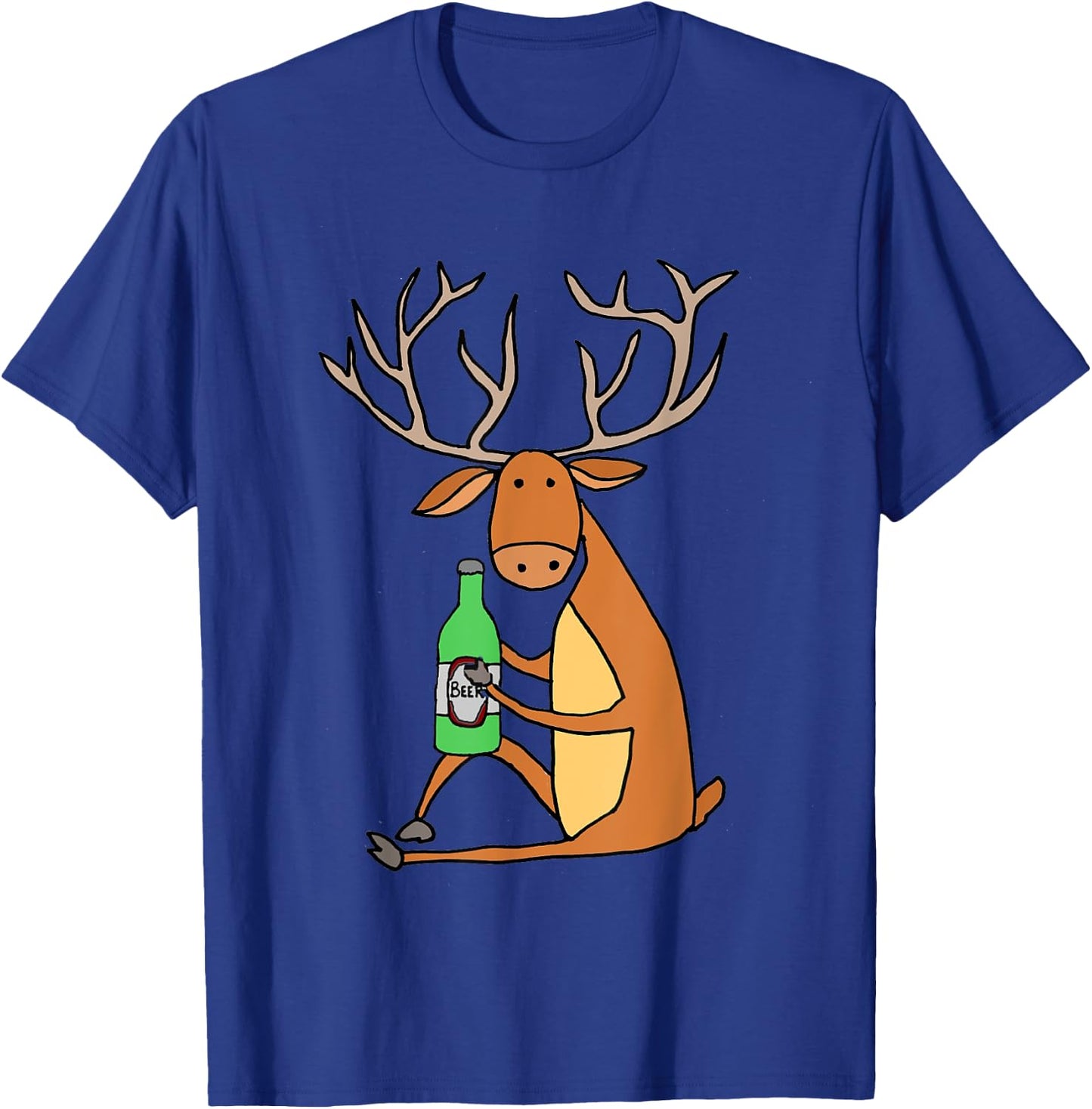 Smilemoretees Funny Stag Deer Drinking Beer T-Shirt - T-Shirt | Royal