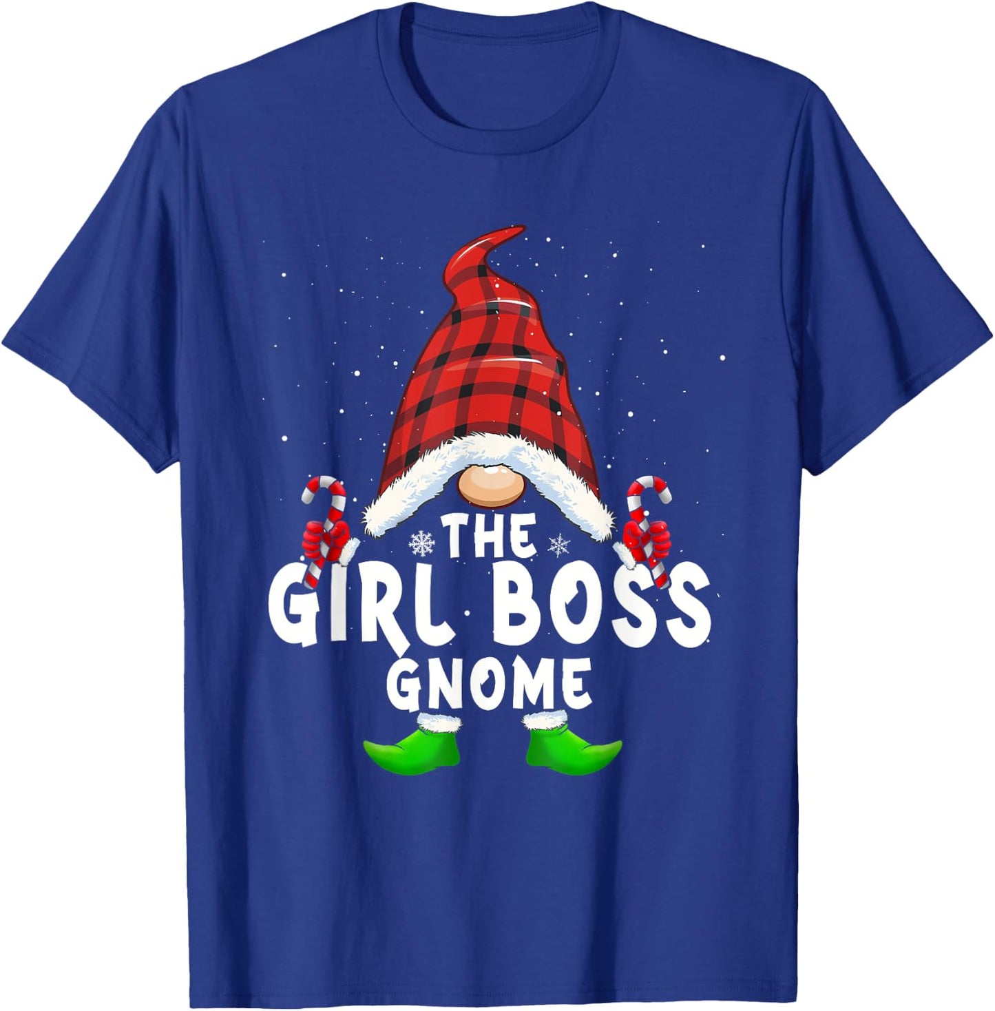 Girl Boss Gnome Buffalo Plaid Matching Family Christmas T-Shirt - T-Shirt | Royal