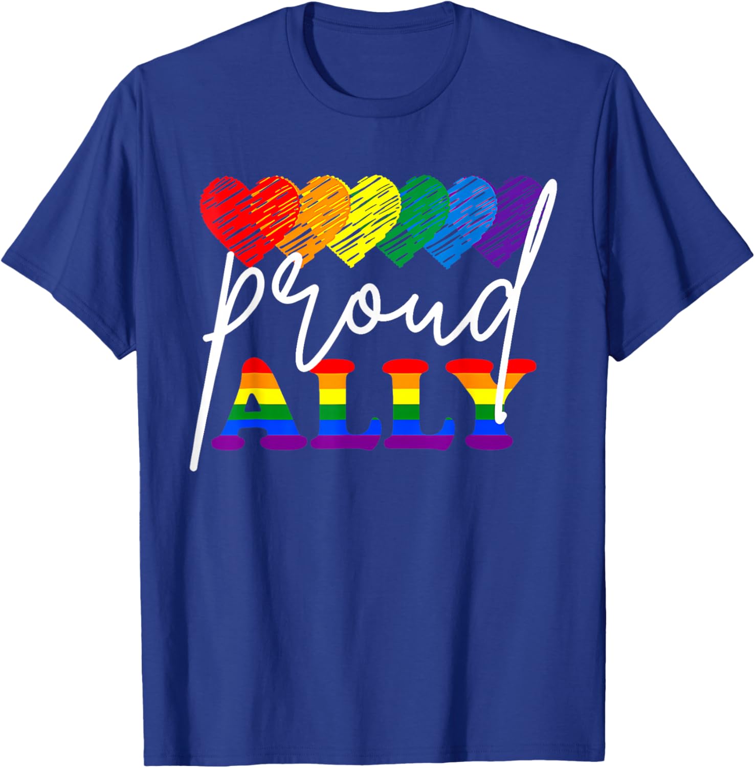 LGBTQ Hearts Gay Pride Month Lgbt Ally Proud Rainbow Flag T-Shirt - T-Shirt | Royal