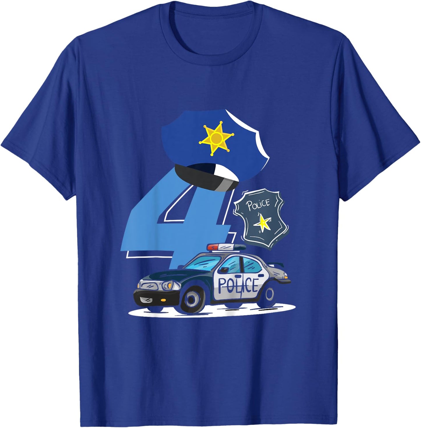 Kids 4th Birthday Police Car Policeman Costume T-Shirt - T-Shirt | Royal