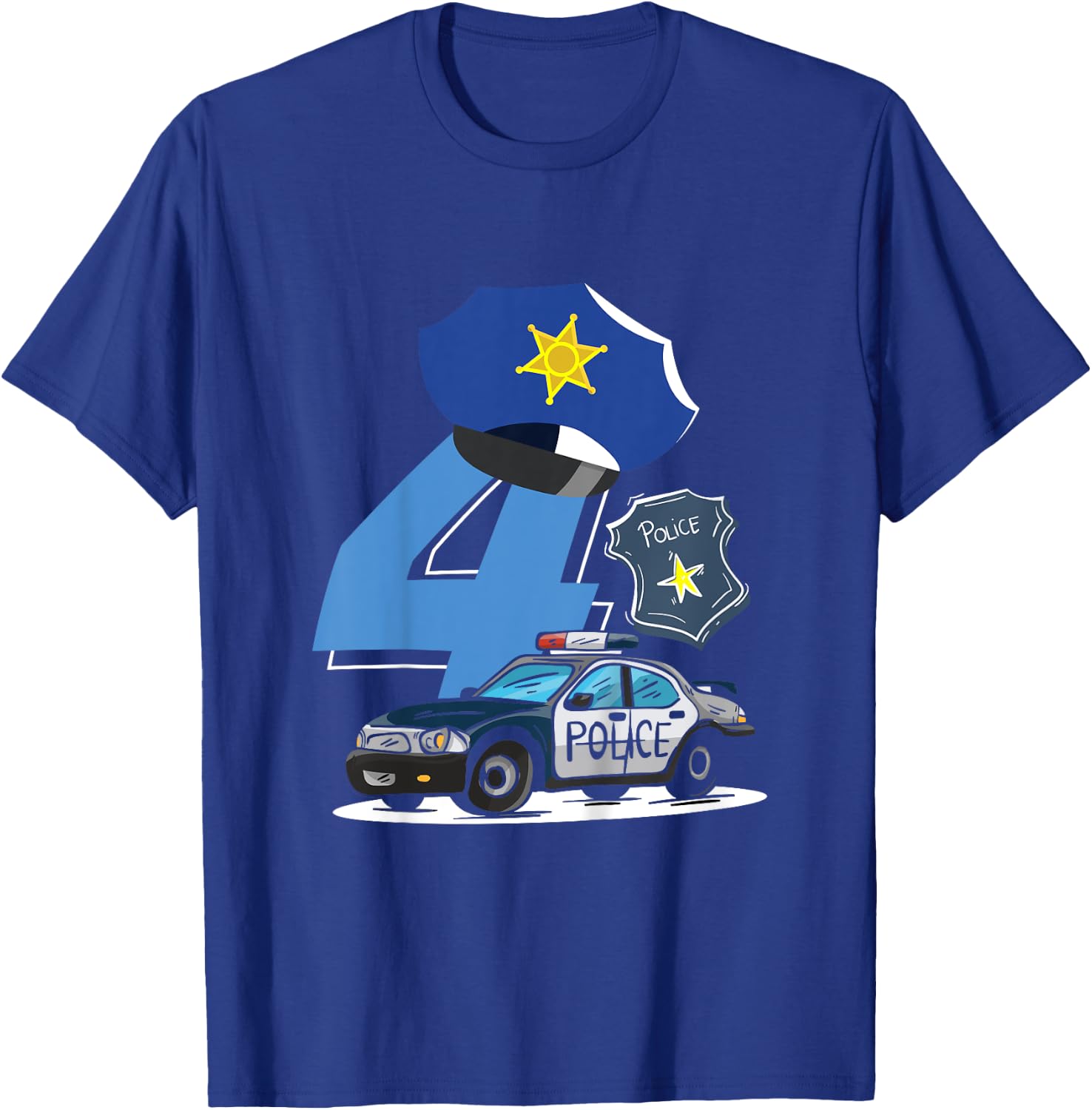 Kids 4th Birthday Police Car Policeman Costume T-Shirt - T-Shirt | Royal