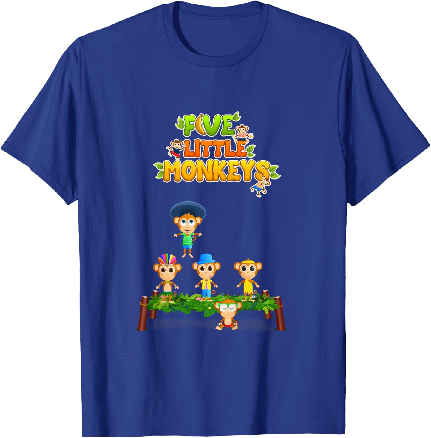 Kids Nursery Rhymes Shirt Five Little Monkeys Jumping On The Bed T-Shirt - T-Shirt | Royal