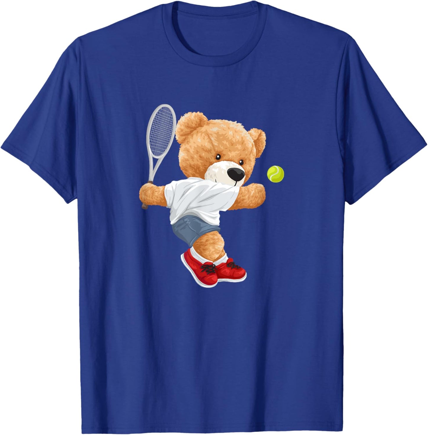 Cool Teddy Bear Playing Tennis Illustration Graphic Designs T-Shirt - T-Shirt | Royal