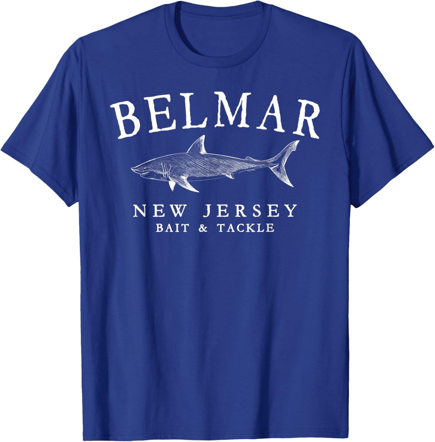 Belmar New Jersey Shark Retro White Art Fishing T-Shirt - T-Shirt | Royal