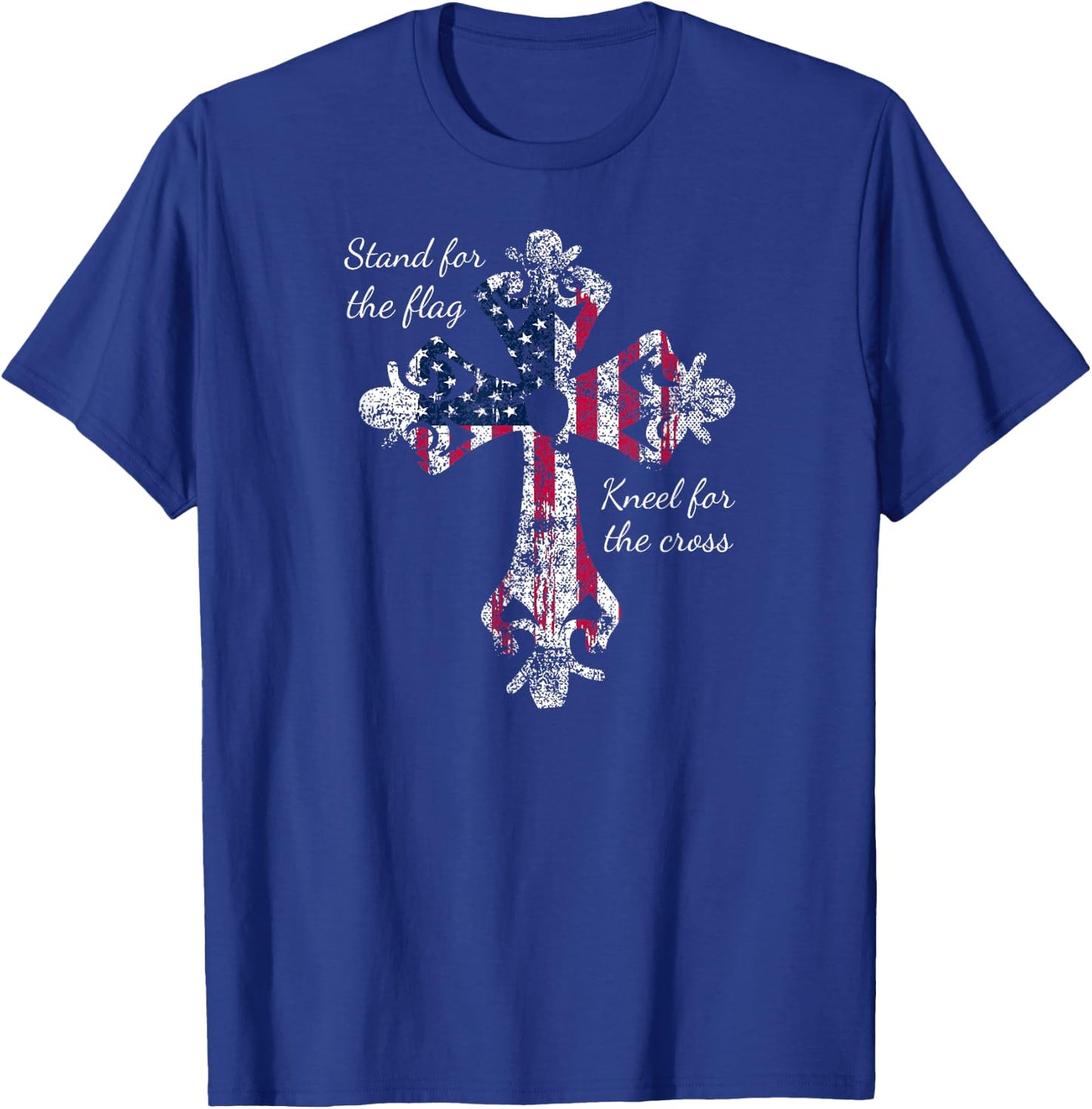 Stand for the Flag Kneel for the Cross Proud Patriotic USA Kids Men T-Shirt - T-Shirt | Royal