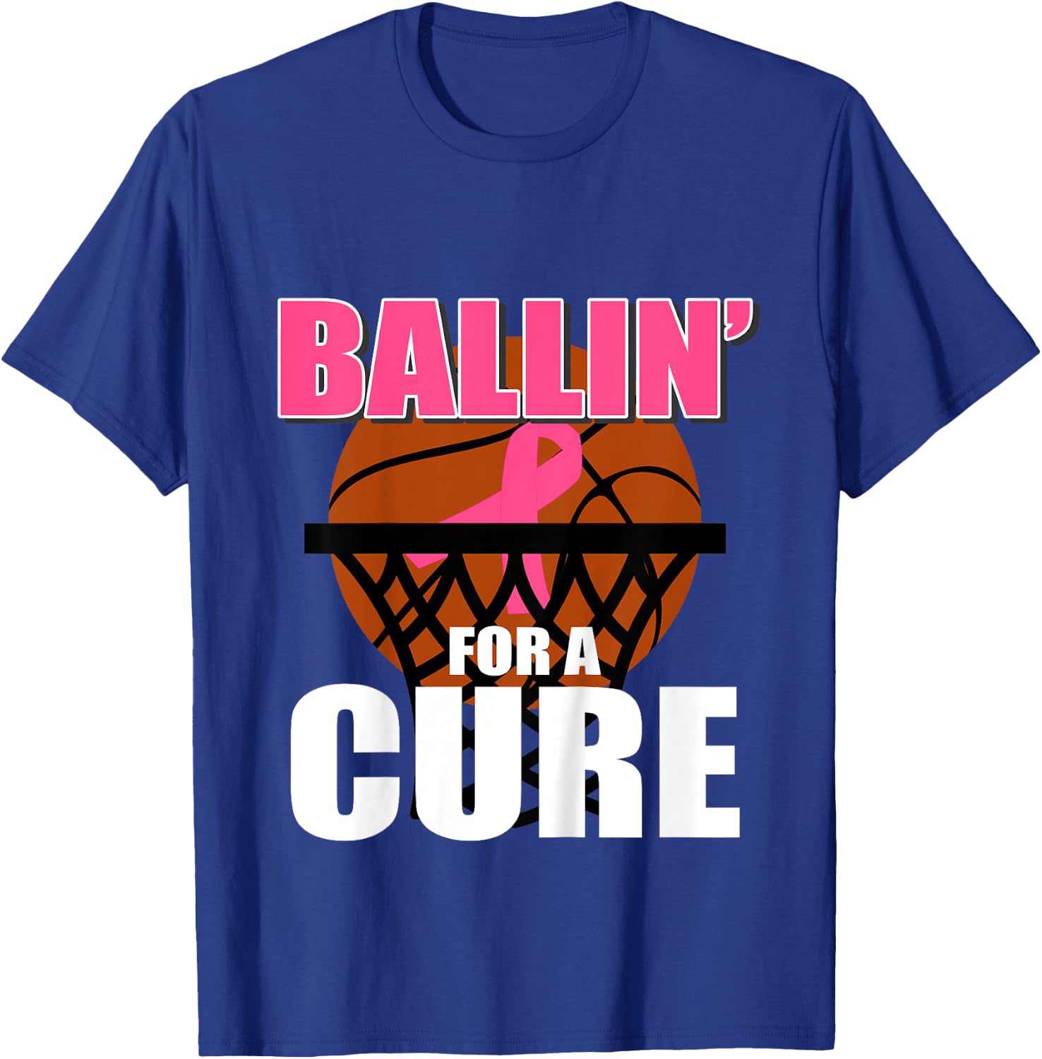 Kids Basketball Breast Cancer Pink Ribbon for Boys Girls Children T-Shirt - T-Shirt | Royal