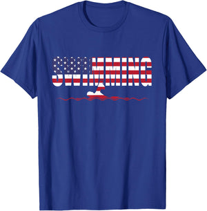 Swimming American Flag USA Flag Sport Team Fan T-Shirt - T-Shirt | Royal