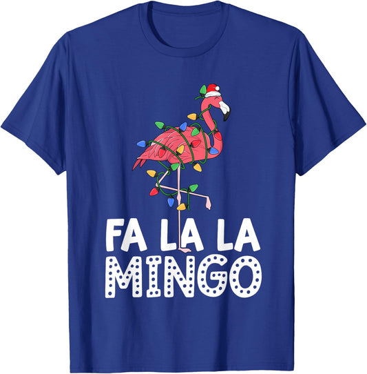 Fa La La Mingo Flamingo Christmas Tree Lights Tropical Xmas T-Shirt - T-Shirt | Royal