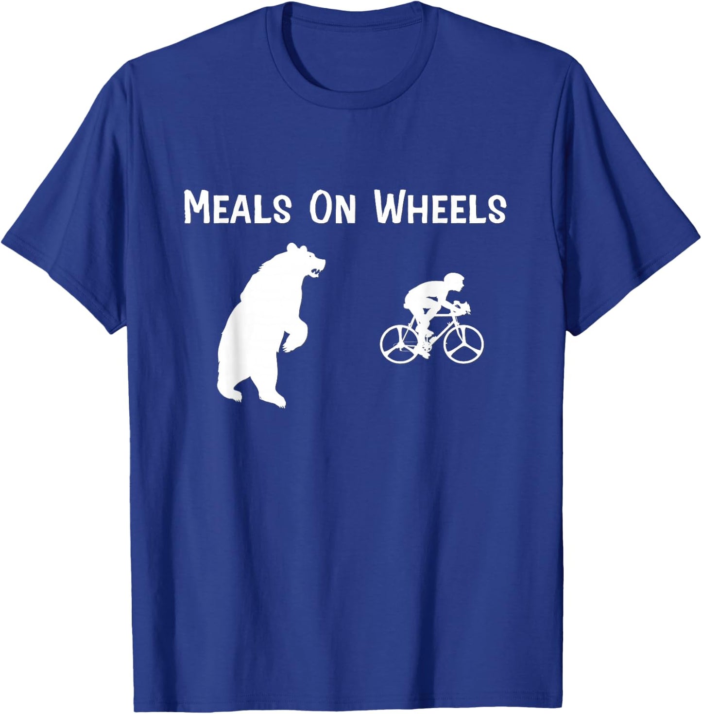 Funny Bear Chasing Bike Rider Meals On Wheels T-Shirt - T-Shirt | Royal