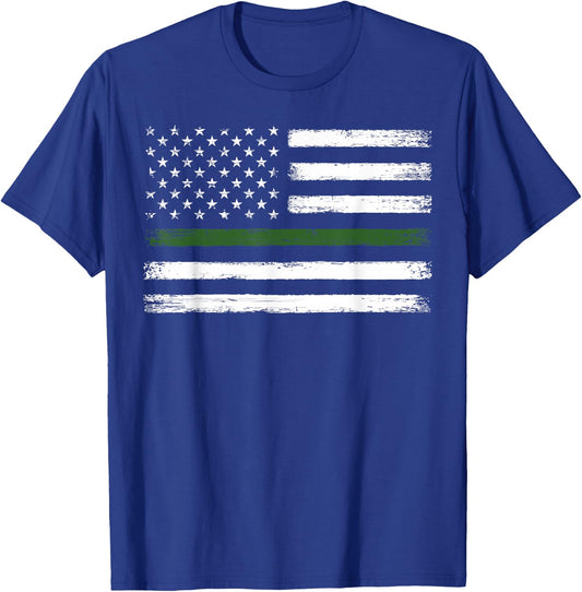 Thin Green Line Flag Military Family, Vintage, Patriotic T-Shirt - T-Shirt | Royal