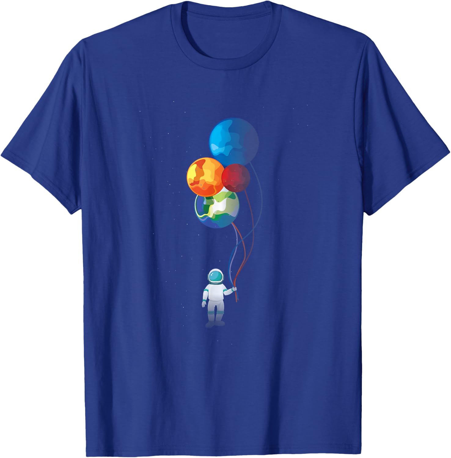 Astronaut in Space Holding Planet Balloon Cute Gift T-Shirt - T-Shirt | Royal