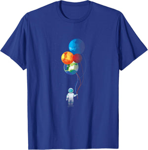 Astronaut in Space Holding Planet Balloon Cute Gift T-Shirt - T-Shirt | Royal