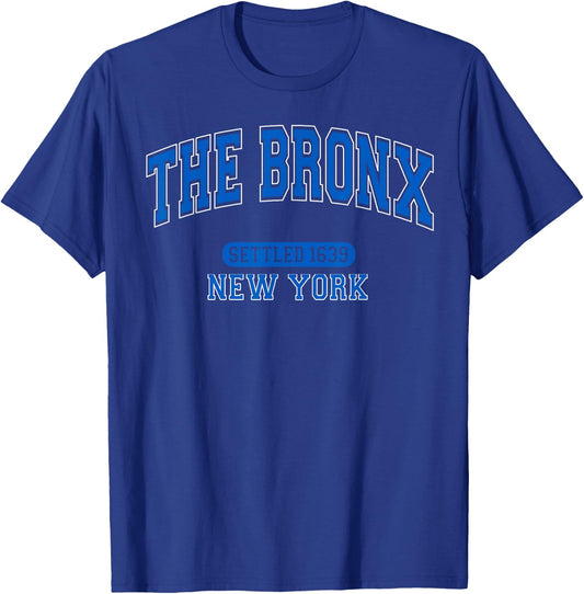 The Bronx New York Settled 1639 Vintage Sports Arched Blue T-Shirt - T-Shirt | Royal
