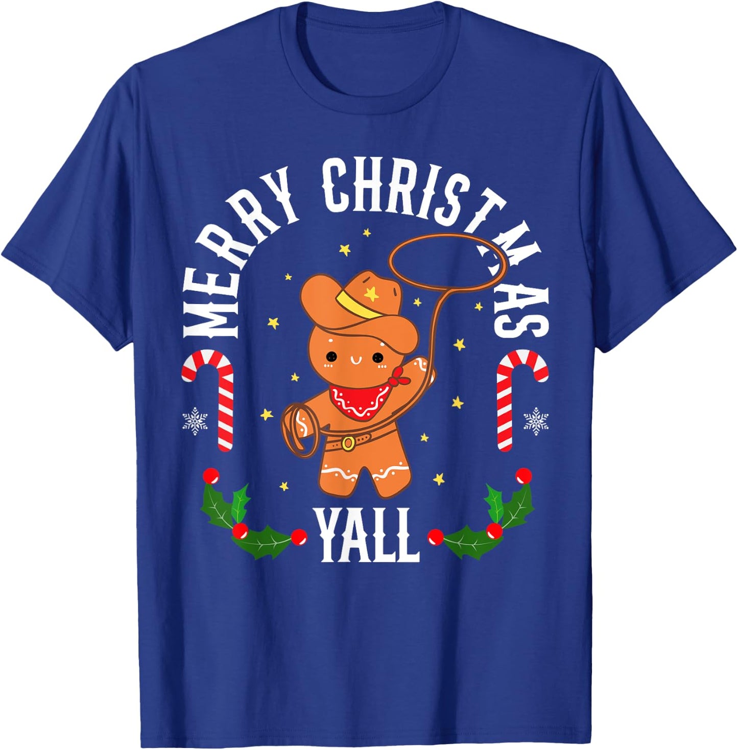 Merry Christmas Yall Gingerbread Cowboy Man Howdy Retro Xmas T-Shirt - T-Shirt | Royal