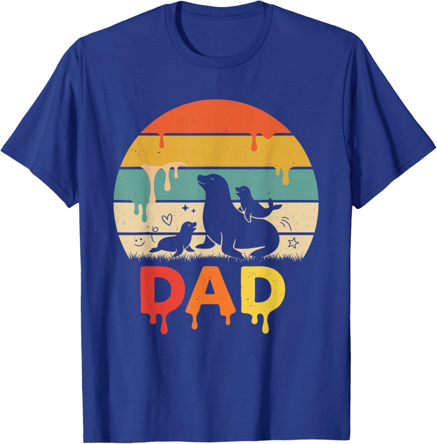 Drip Sunset Sea Lion Dad Grandpa Father's Day T-Shirt - T-Shirt | Royal