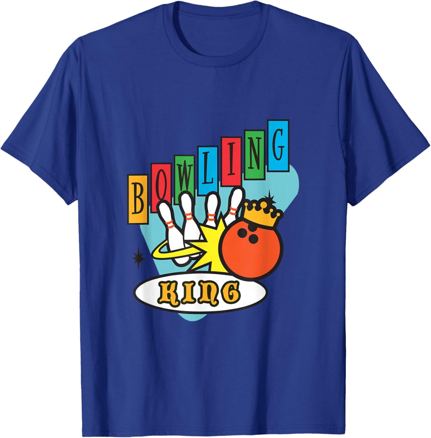 Vintage Bowling King Funny Team Matching Outfit for Bowlers T-Shirt - T-Shirt | Royal