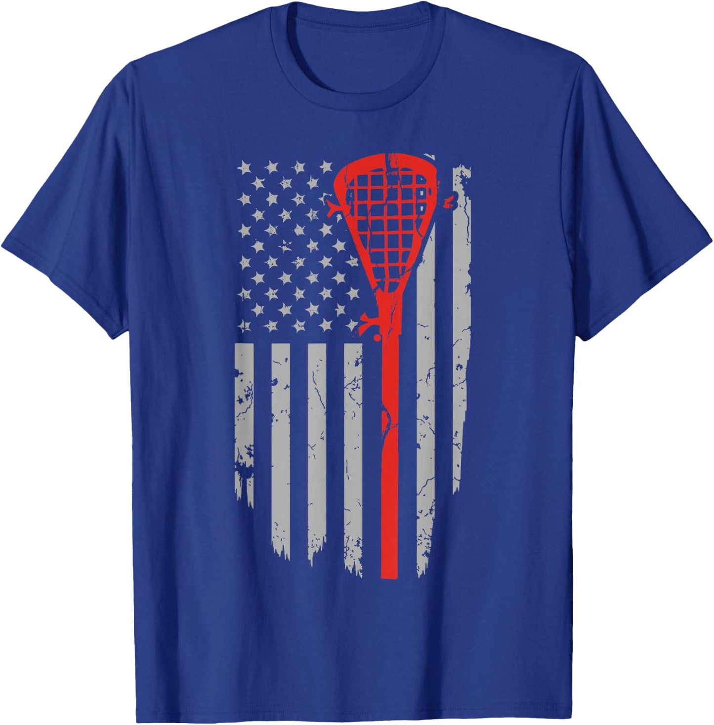 Vintage American Flag Lacrosse Youth Apparel, Boys Men USA T-Shirt - T-Shirt | Royal