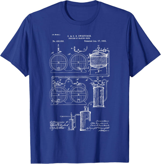 Craft Beer Brewing Classic Vintage Patent Brewery Brewer T-Shirt - T-Shirt | Royal