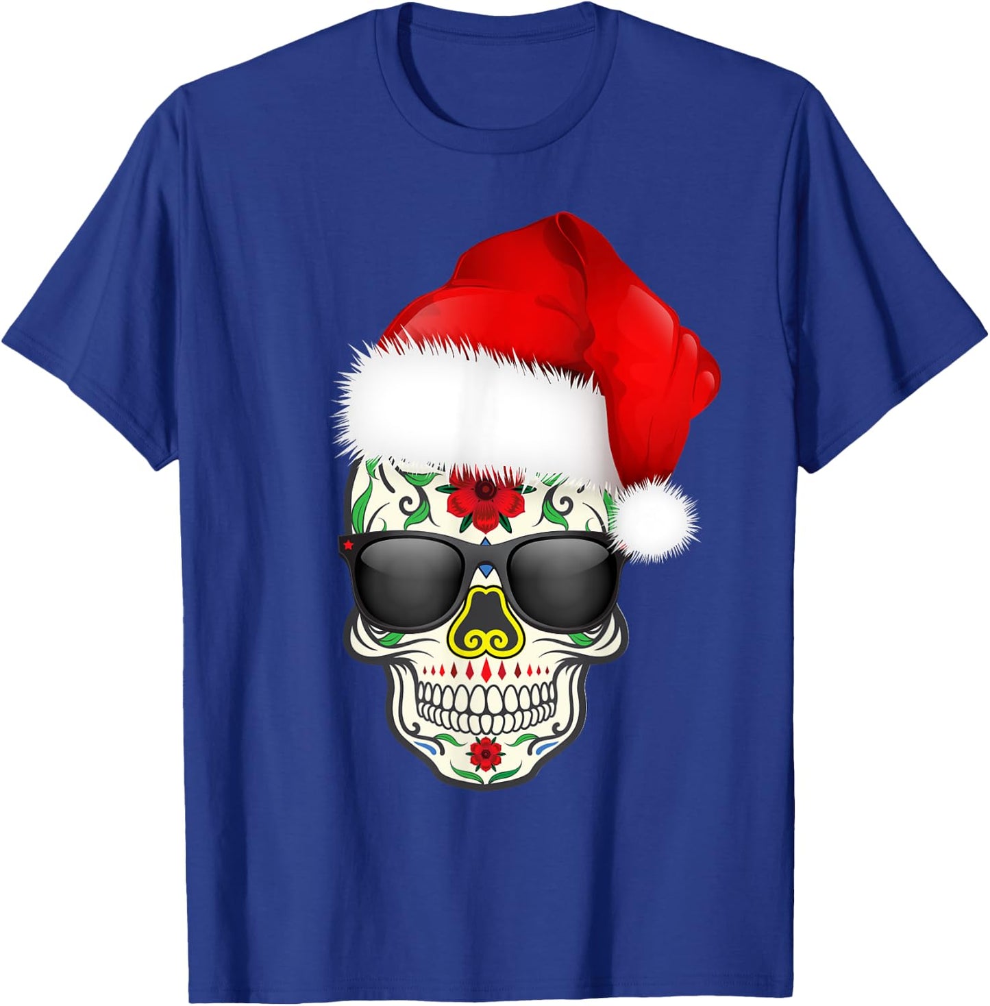 Christmas Hat Santa Day Of The Dead Sugar Skull Party Shirt T-Shirt - T-Shirt | Royal
