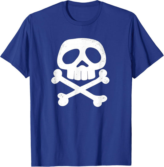 Skull and Bones Punk Rock 1980's Pirates Jolly Roger Vintage T-Shirt - T-Shirt | Royal